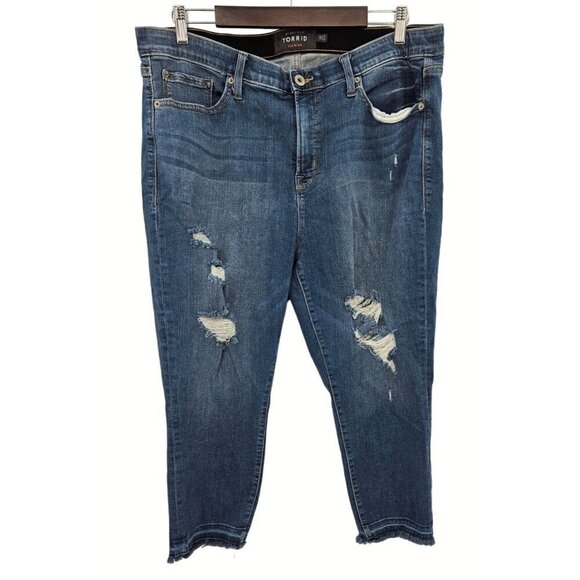 Torrid Sky High Skinny Crop Jeans Sz 20 High Rise Distressed Ripped Stretch Blue - Picture 1 of 9